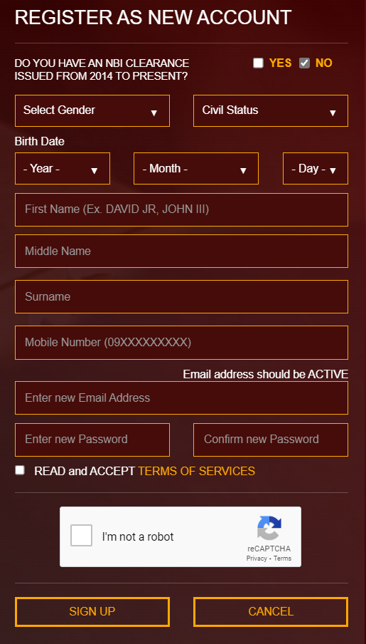 NBI clearance online registration form