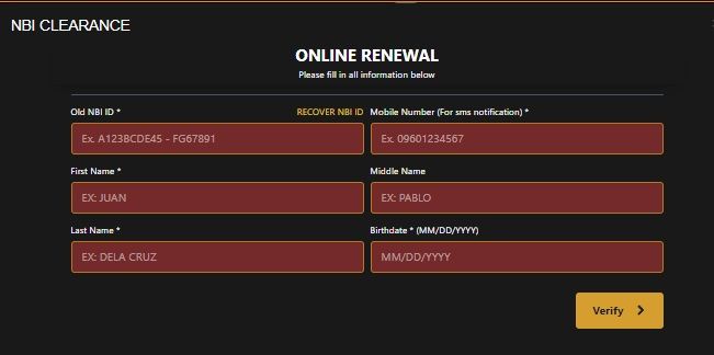 input your ID and personal details in the nbi clearance renewal form